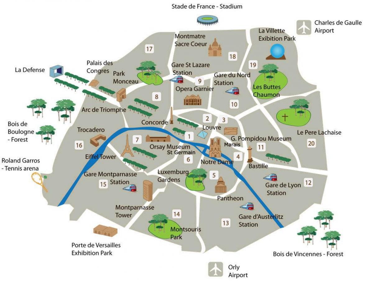 パリの名所を地図 パリののトップの見所地図 Ile De France フランス
