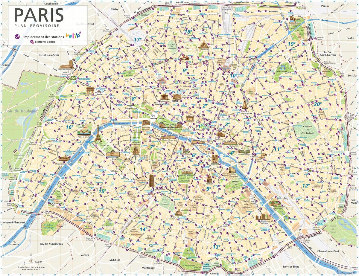 パリのバイクシェアの地図