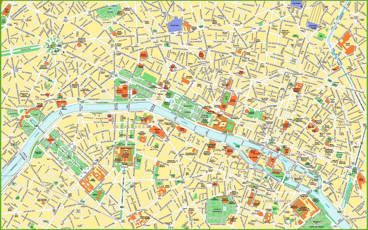 地図のパリシティセンターの名所