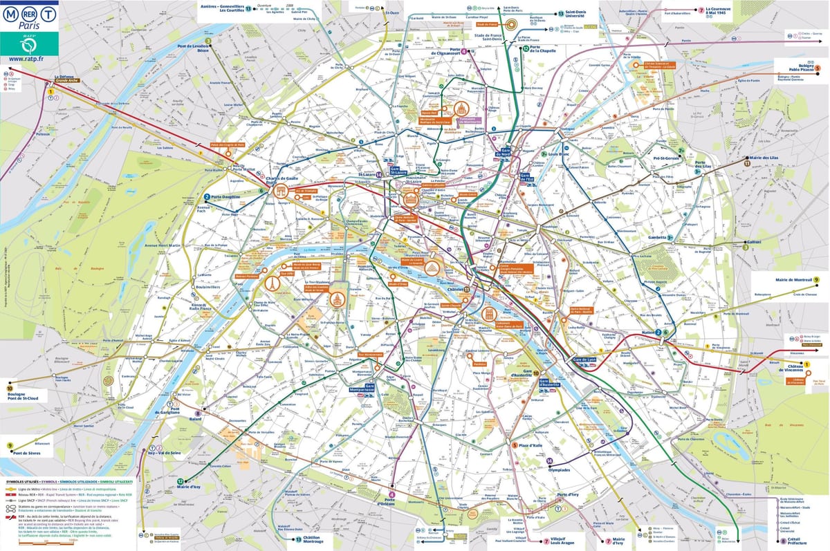 パリの公共交通機関の地図