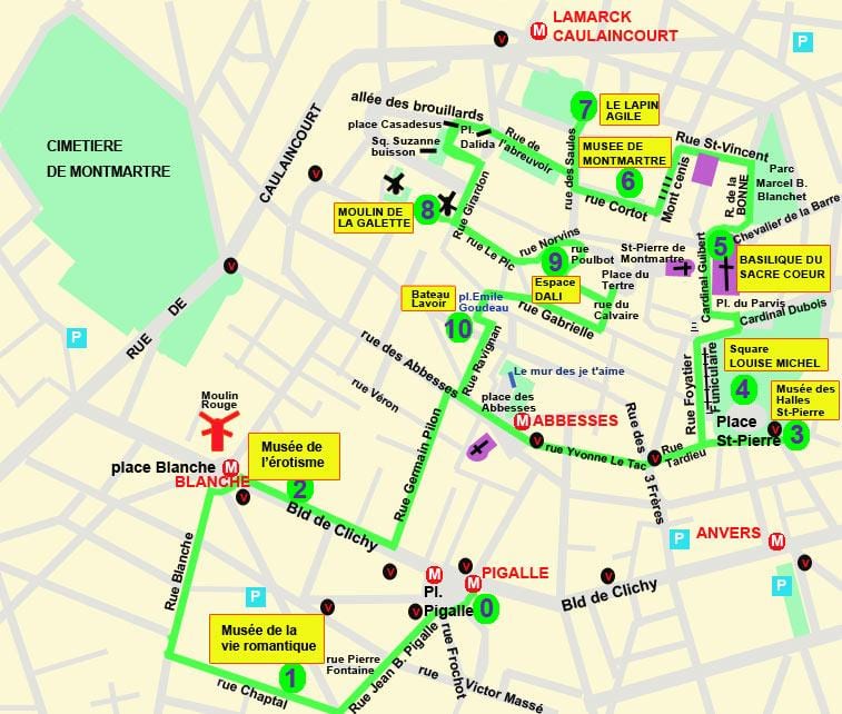 地図のルーブル美術館と凱旋門-パリ