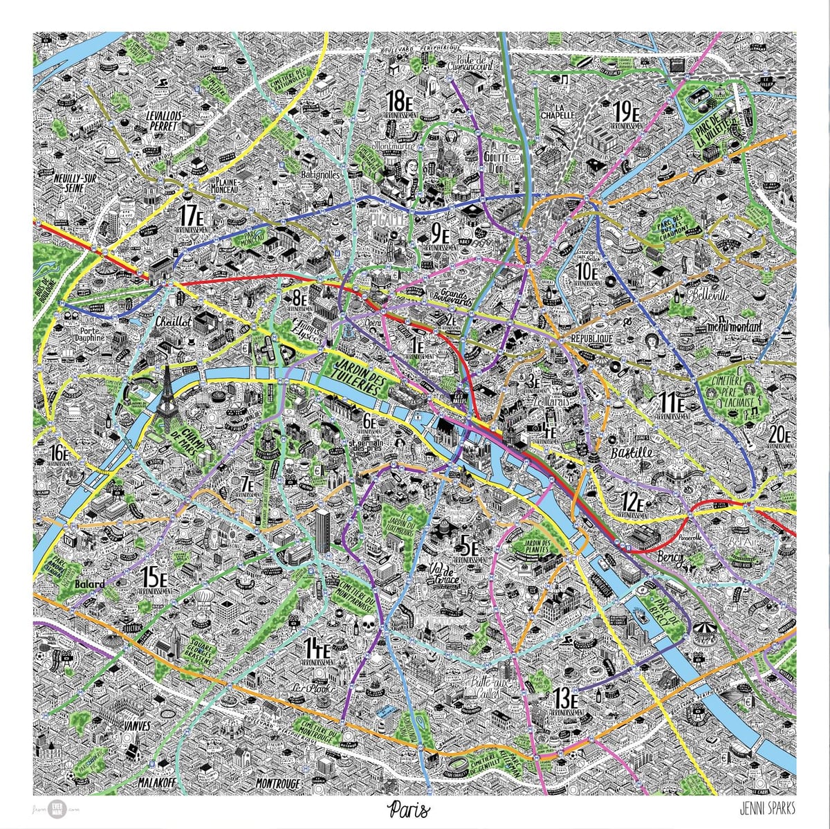 地図の手描きのパリ