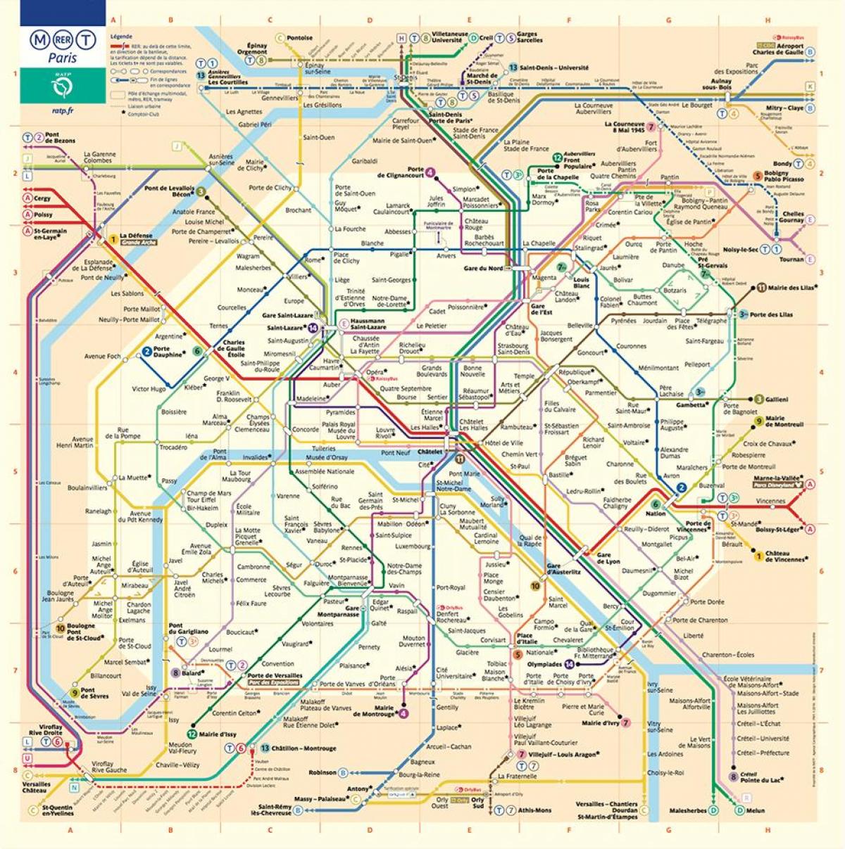 地図のパリのメトロ駅