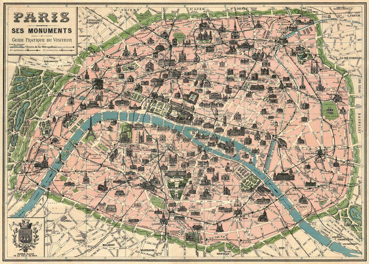 パリの地図アンティーク-地図のパリでアンティーク(Île-de-France