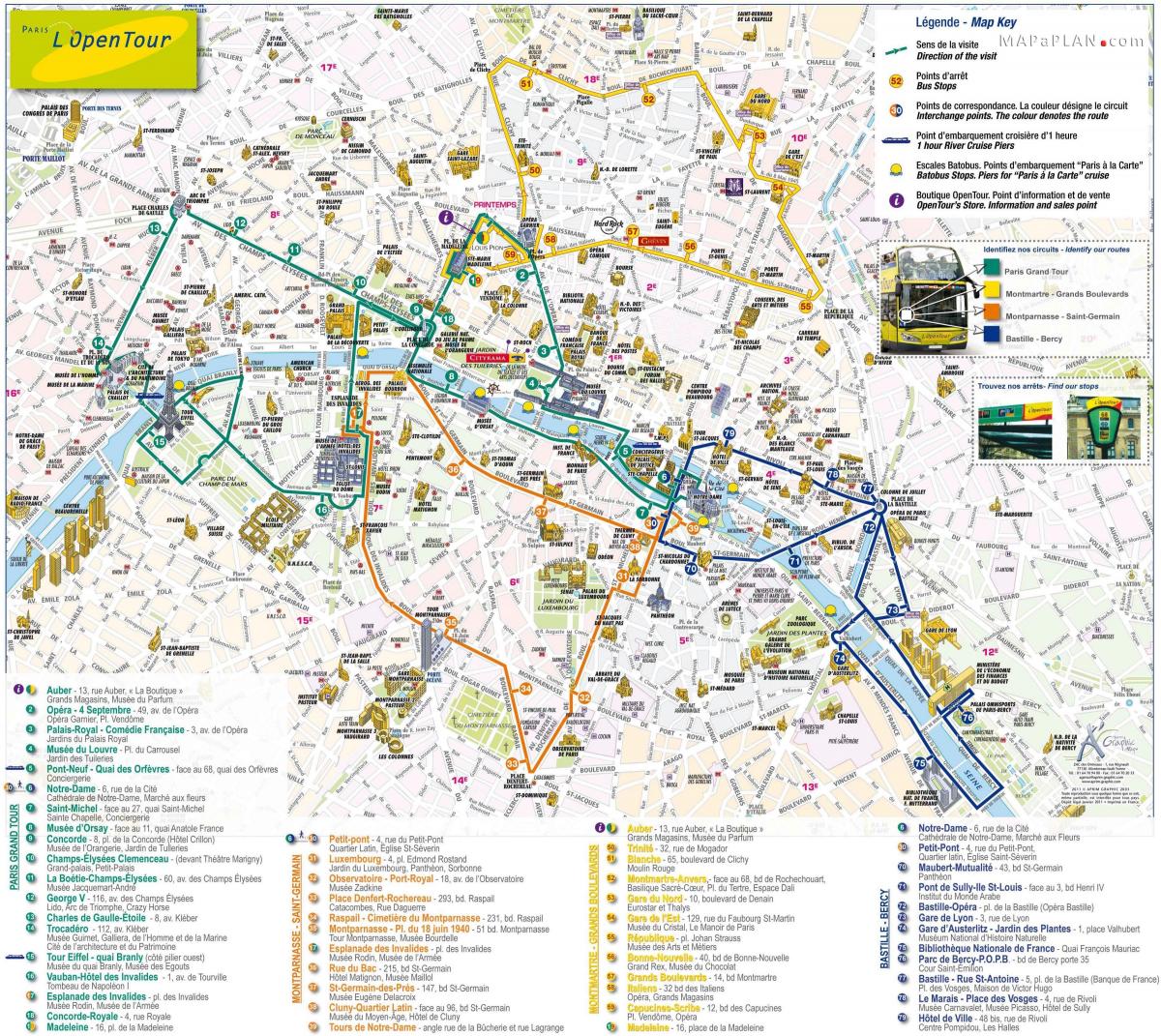 オープンバスはパリの地図