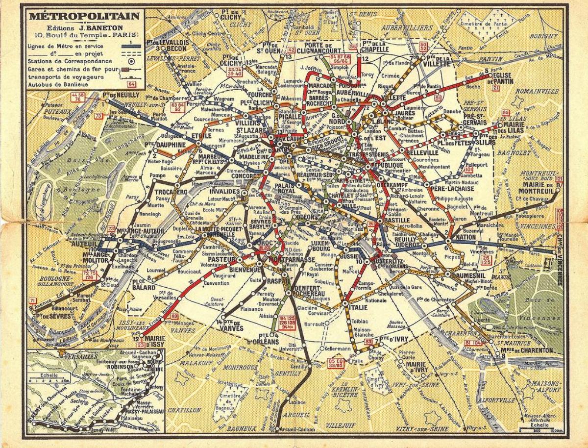 地図の古パリのメトロ