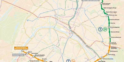 地図のパリの路面電車