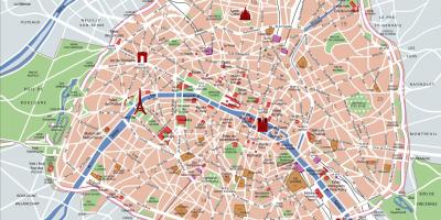 パリののトップの観光名所の地図